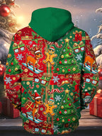 Oceanlyte Men's Graphic Gingerbread Man And Reindeer Print Long Sleeve Hoodie