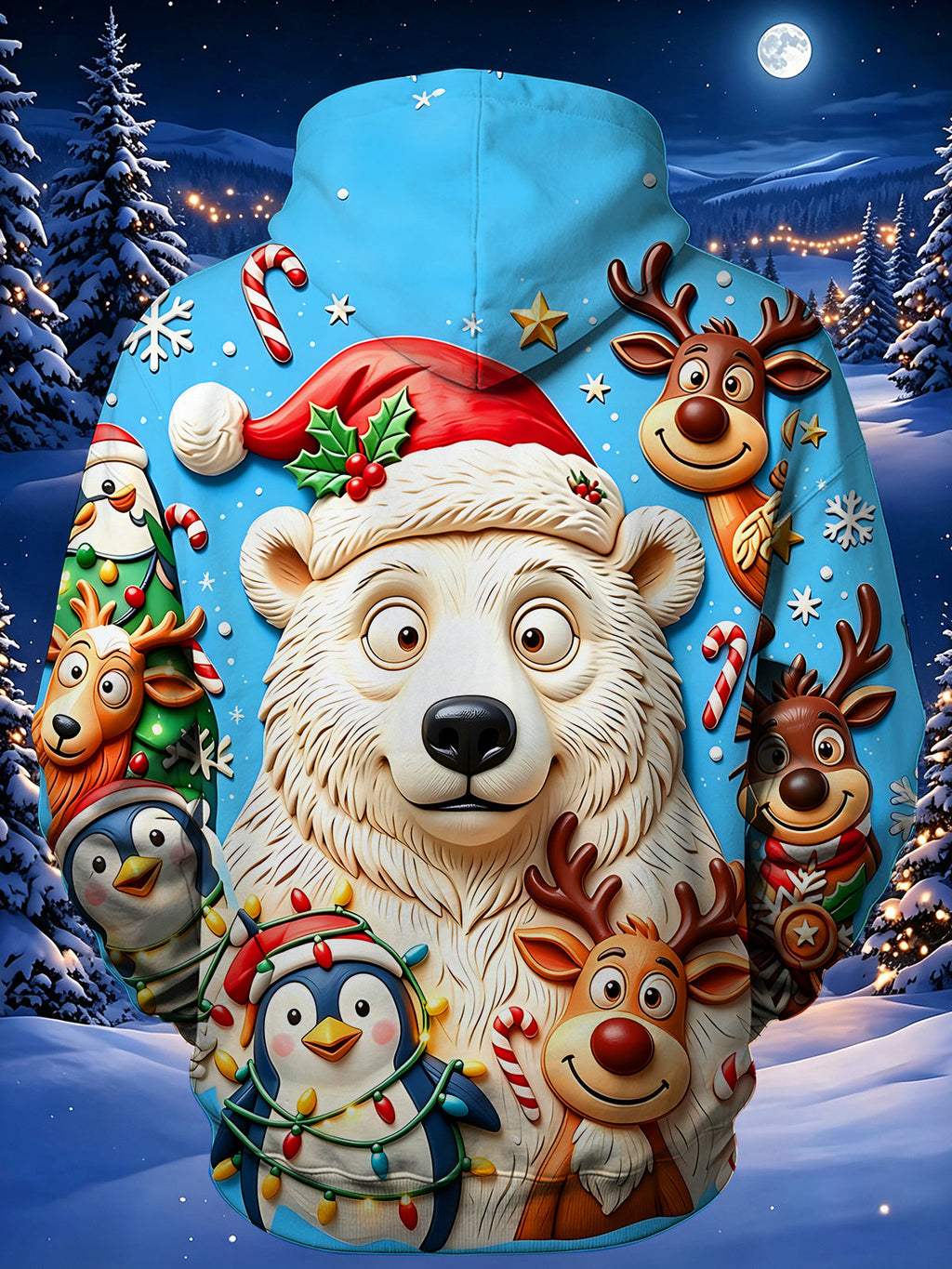 Oceanlyte Men's Graphic Christmas Polar Bear Print Long Sleeve Hoodie with Chest Pocket
