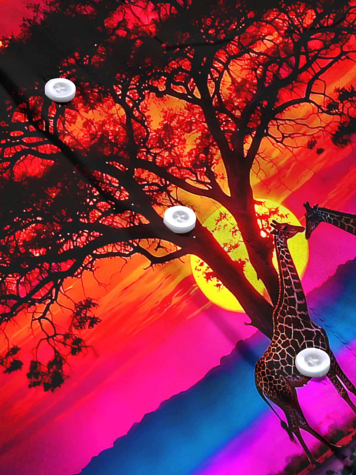 Oceanlyte Men's Printed Giraffe Sunset Landscape Print Long Sleeve Shirt with Chest Pocket