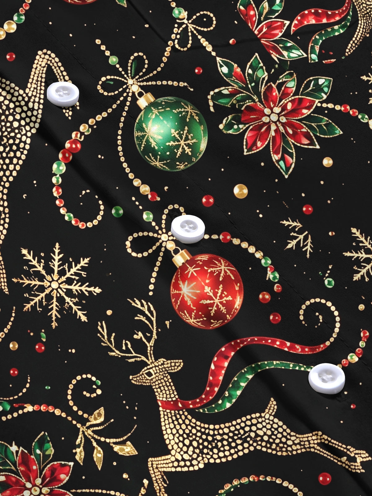 Oceanlyte Men's Printed Christmas Reindeer And Ornaments Print Long Sleeve Shirt with Chest Pocket