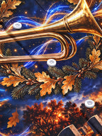 Oceanlyte Men's Long Sleeve Shirt - The "Echoes of Taps" Golden Trumpet And Autumn Leaves Print with Chest Pocket