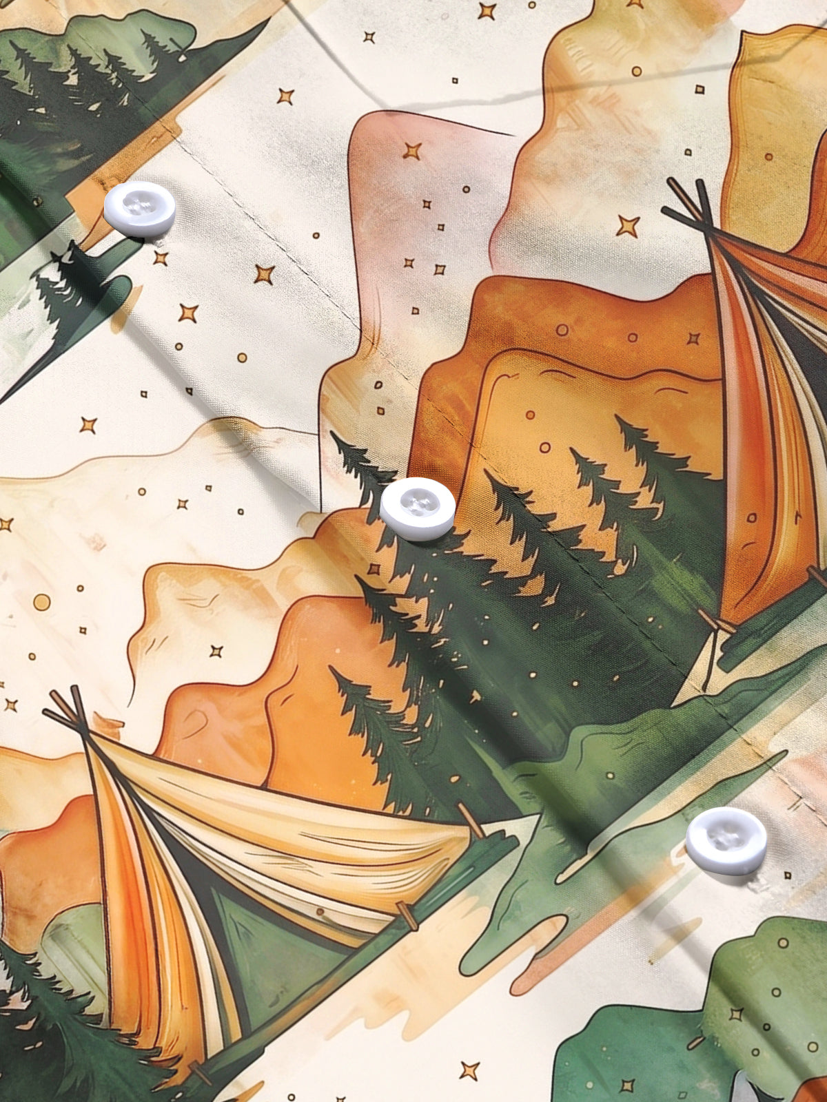 Oceanlyte Men's Printed Mountain Camping Scene Print Long Sleeve Shirt with Chest Pocket