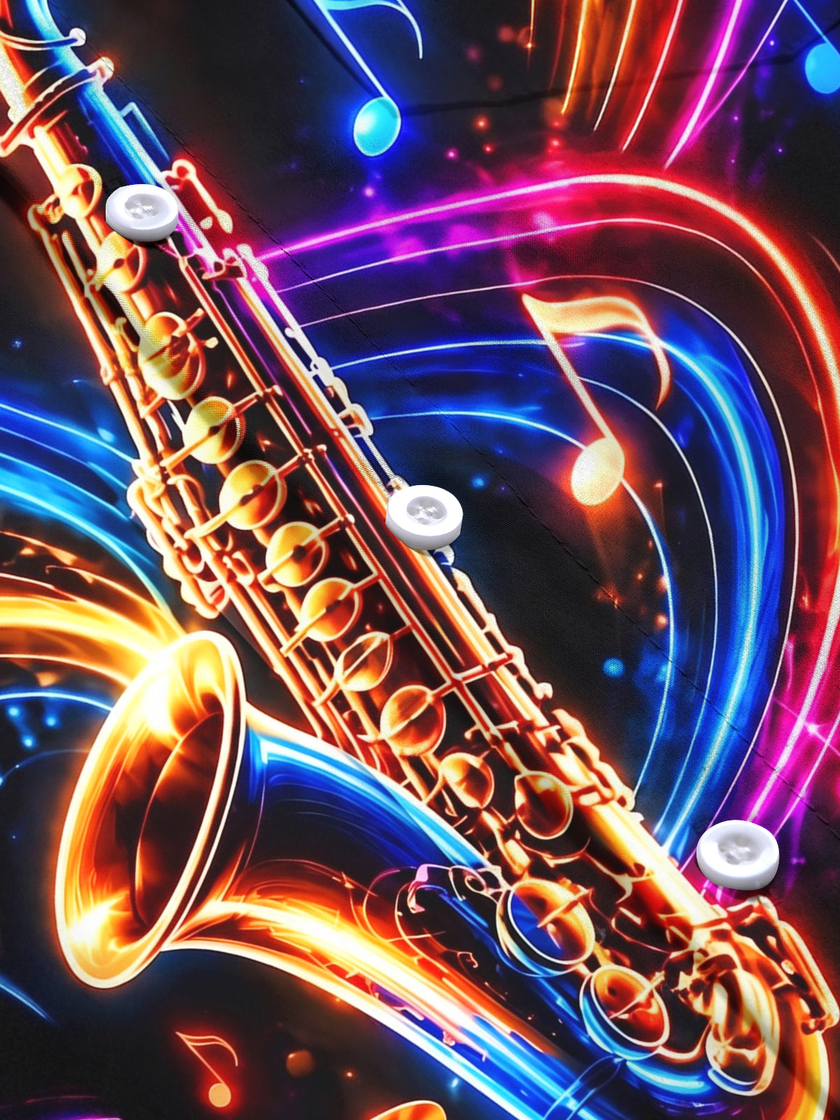 Oceanlyte Men's Graphic Neon Saxophone And Musical Notes Print Long Sleeve Shirt with Chest Pocket