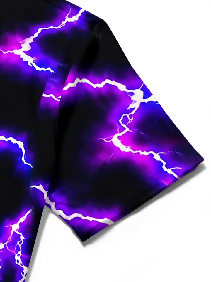 Oceanlyte Men's Abstract Purple Lightning Bolt Print Short Sleeve Shirt with Chest Pocket