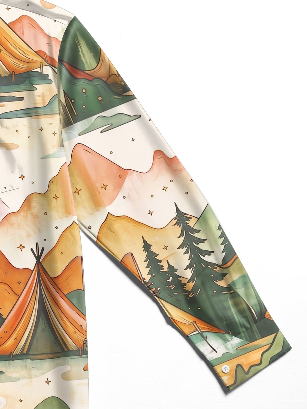 Oceanlyte Men's Printed Mountain Camping Scene Print Long Sleeve Shirt with Chest Pocket