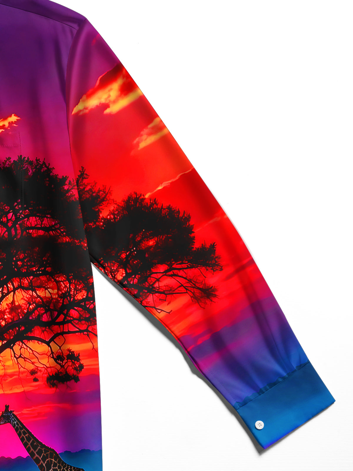 Oceanlyte Men's Printed Giraffe Sunset Landscape Print Long Sleeve Shirt with Chest Pocket