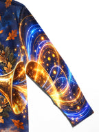 Oceanlyte Men's Long Sleeve Shirt - The "Echoes of Taps" Golden Trumpet And Autumn Leaves Print with Chest Pocket