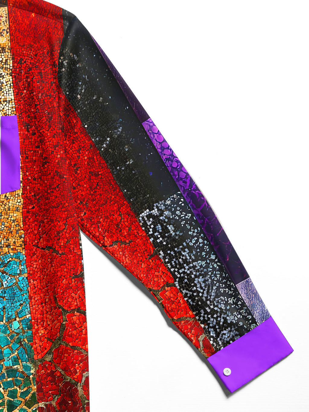 Oceanlyte Men's Printed Colorful Mosaic Crack Collage Print Long Sleeve Shirt with Chest Pocket