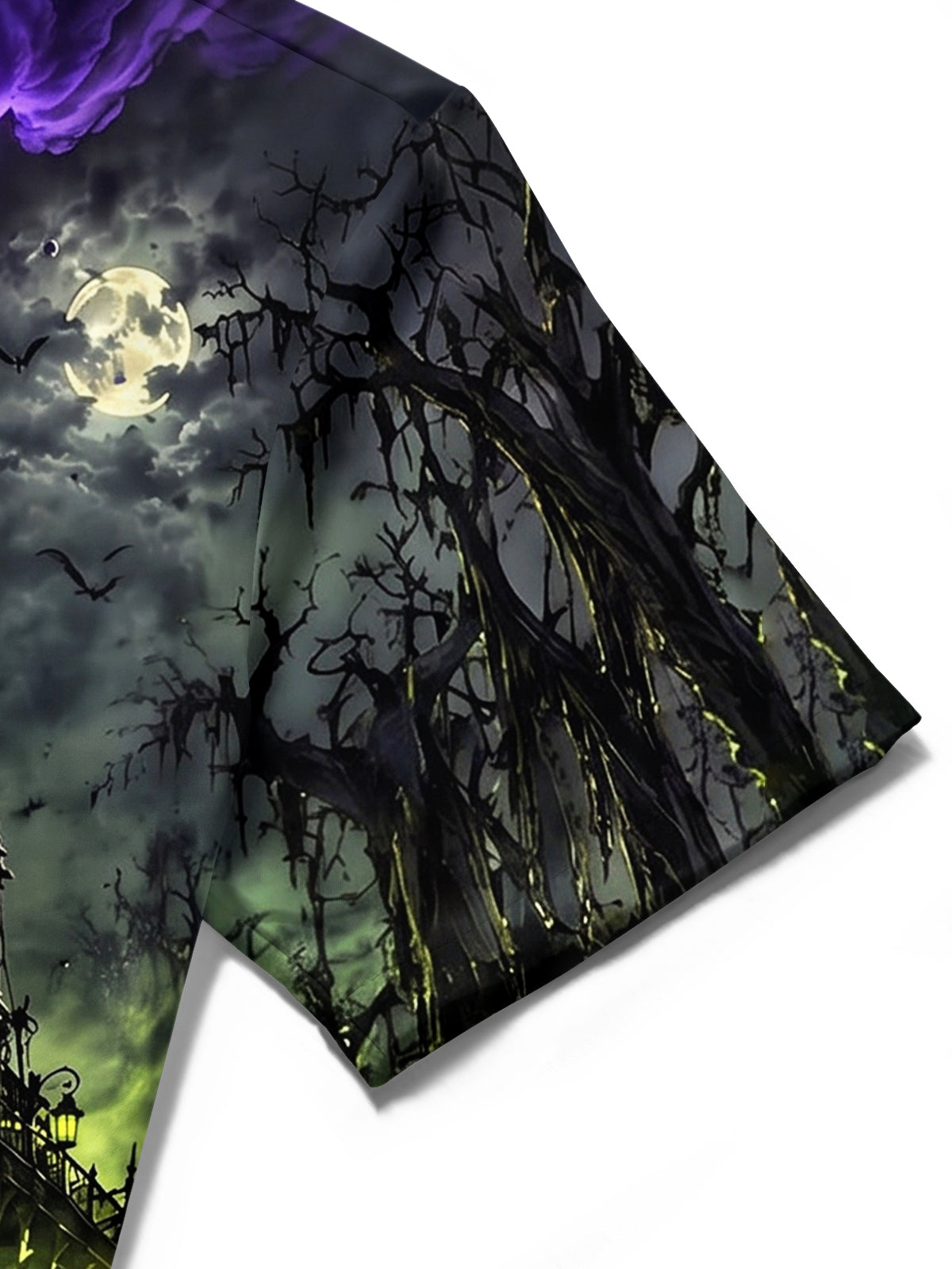 Oceanlyte Men's Short Sleeve Shirt - Halloween Ghostly Steamboat With Green Fog And Purple Smoke Print with Chest Pocket