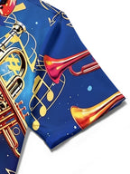 Oceanlyte Men's Hawaiian Trumpet Musical Notes Print Short Sleeve Shirt with Chest Pocket