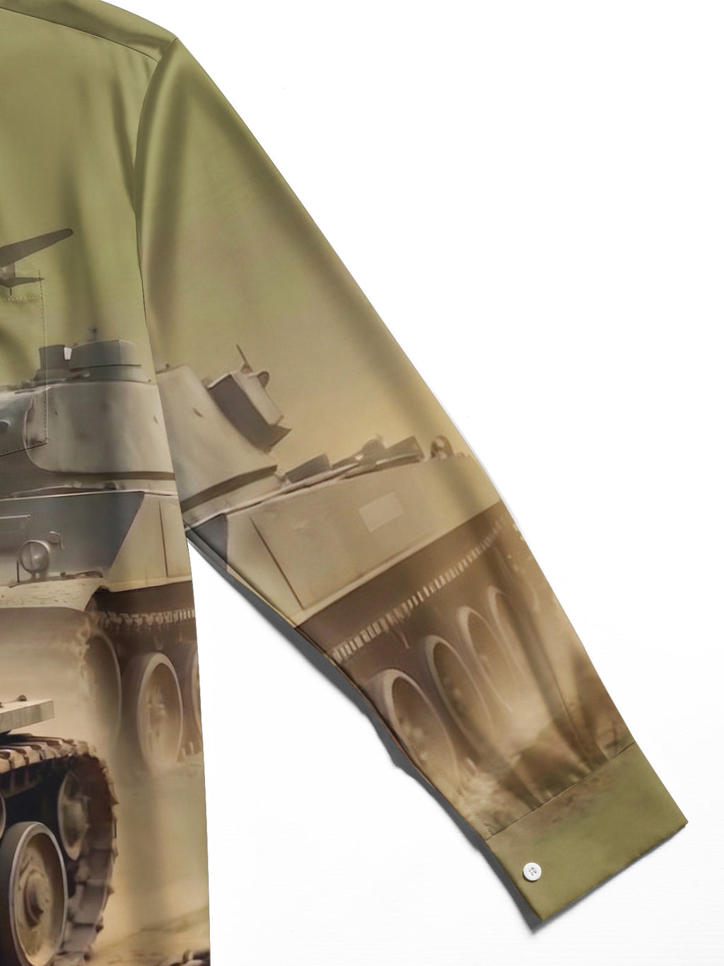 The "Motor Pool Grit" Oceanlyte Men's Long Sleeve Shirt - Military Tanks And Vintage Aircraft Print with Chest Pocket
