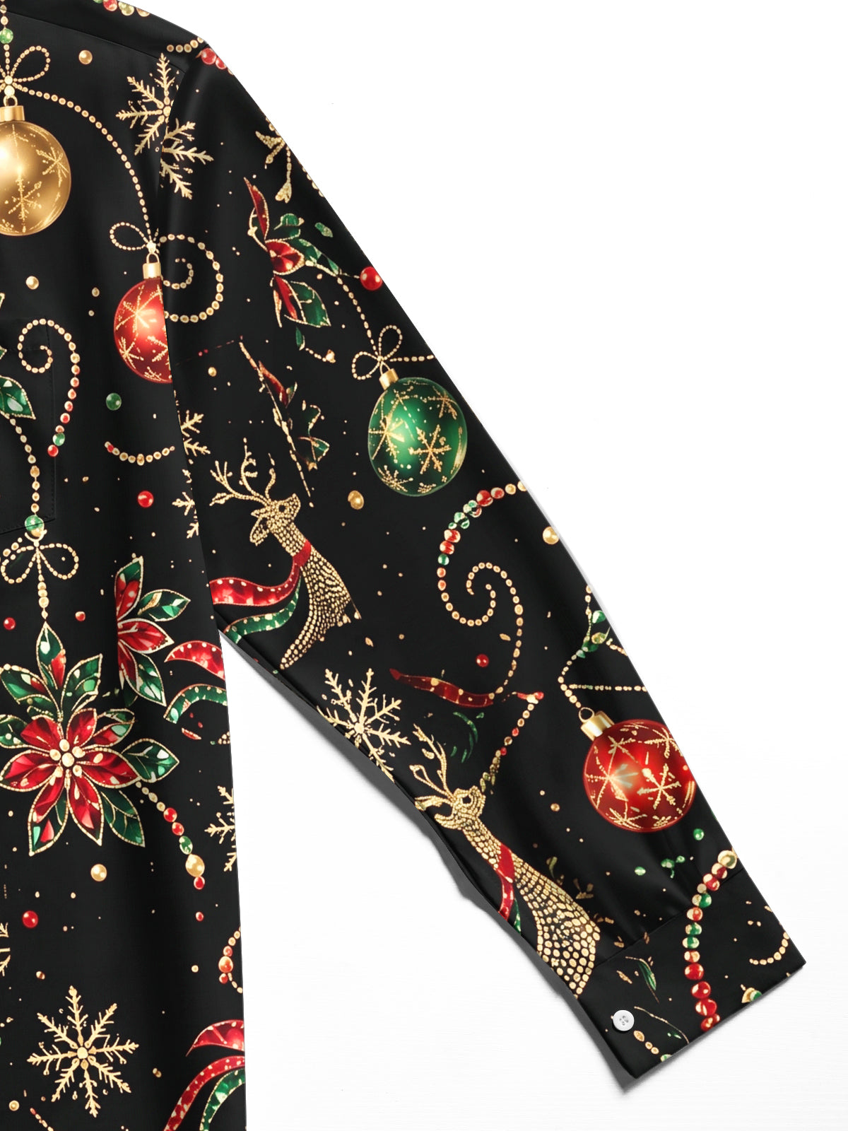Oceanlyte Men's Printed Christmas Reindeer And Ornaments Print Long Sleeve Shirt with Chest Pocket