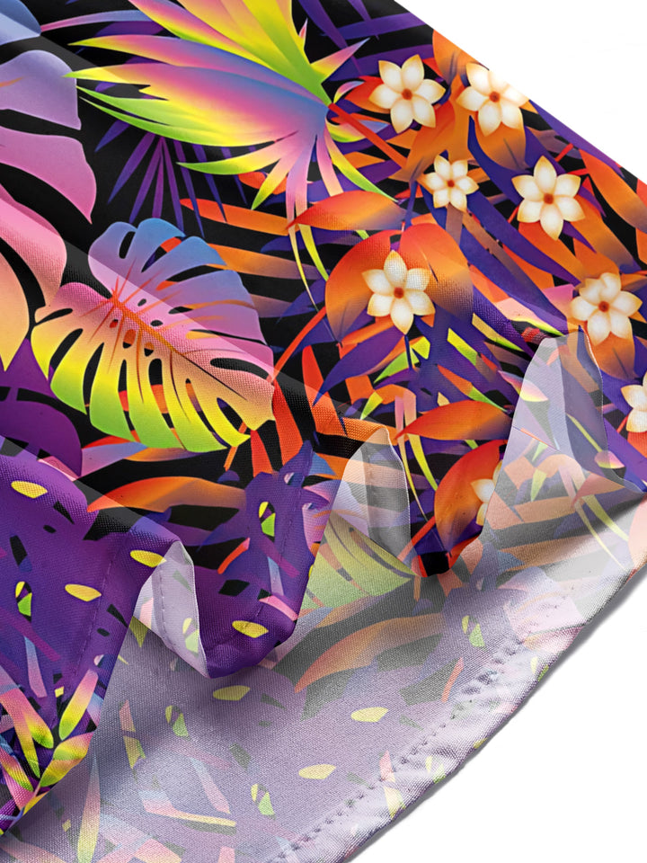 Oceanlyte Men's Neon Gradient Tropical Leaves Print Long Sleeve Shirt with Chest Pocket