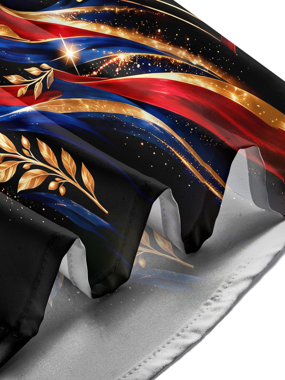 The "USO Showtime" Oceanlyte Men's Long Sleeve Shirt - Veterans Day Musical Notes And Gold Leaves With Patriotic Ribbons Print with Chest Pocket