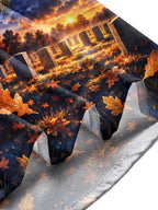Oceanlyte Men's Long Sleeve Shirt - The "Echoes of Taps" Golden Trumpet And Autumn Leaves Print with Chest Pocket