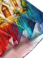 Oceanlyte Men's Long Sleeve Shirt - Church Building With Cross And Stained Glass Windows Print with Chest Pocket