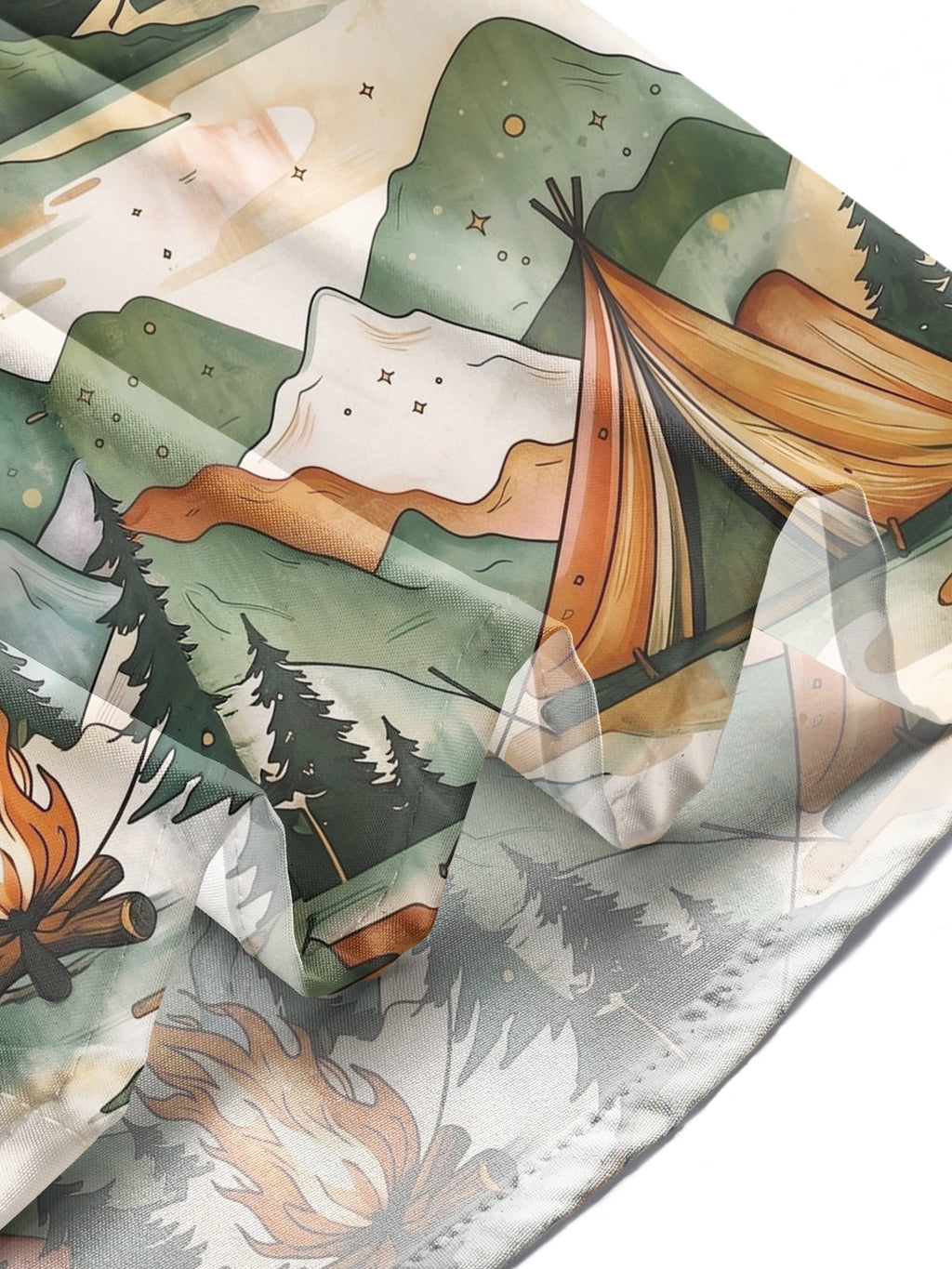 Oceanlyte Men's Printed Mountain Camping Scene Print Long Sleeve Shirt with Chest Pocket