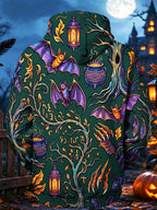 Oceanlyte Men's Long Sleeve Hoodie - Halloween Bats And Cauldrons In A Dark Forest Print