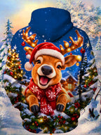 Oceanlyte Men's Long Sleeve Hoodie - Reindeer With Santa Hat And Christmas Ornaments Print