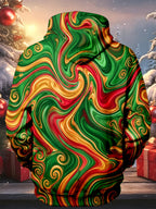 Oceanlyte Men's Christmas Abstract Fluid Swirl Pattern Long Sleeve Zip-Up Hoodie
