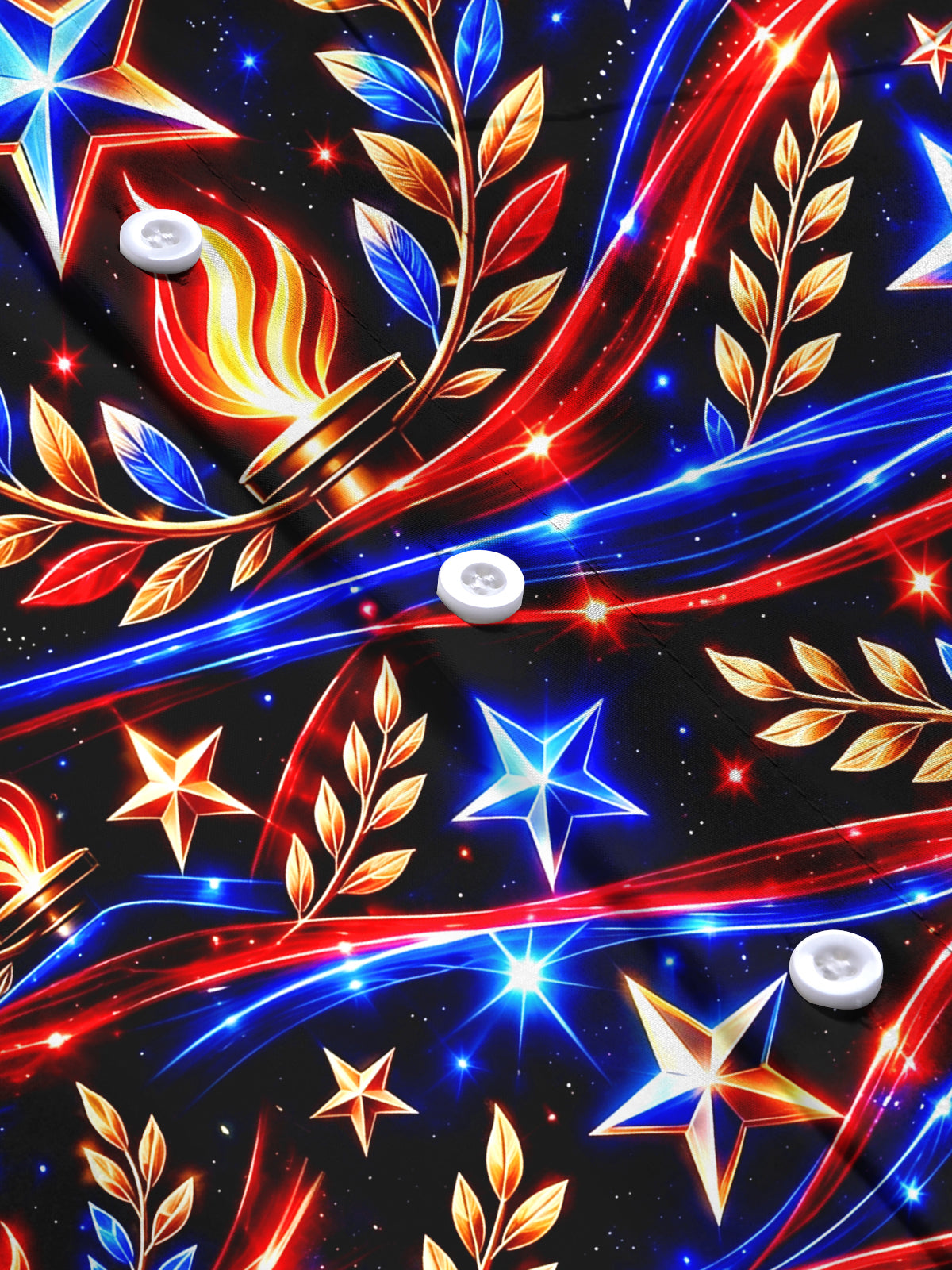 The "Eternal Flame of Valor" Oceanlyte Men's Long Sleeve Shirt - Veterans Day Patriotic Stars And Torches With Laurel Wreaths Print with Chest Pocket
