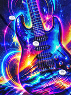Oceanlyte Men's Neon Electric Guitar And Sunset Ocean Print Long Sleeve Shirt with Chest Pocket