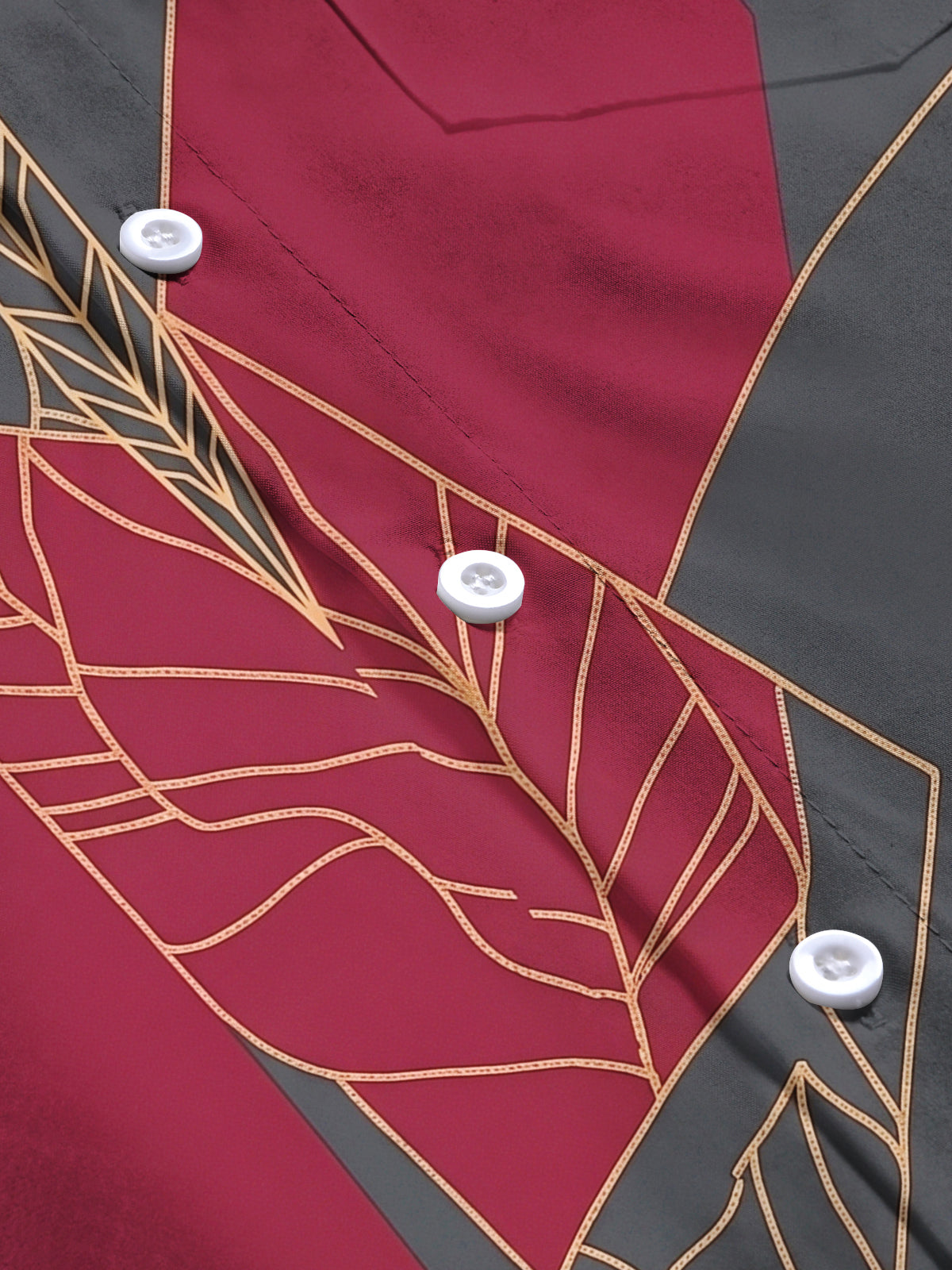 Oceanlyte Men's Vintage Style Gold Leaf Vein Geometry Print Long Sleeve Shirt with Chest Pocket