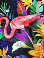 Oceanlyte Men's Hawaiian Flamingo Print Tropical Flowers Print Long Sleeve Shirt with Chest Pocket
