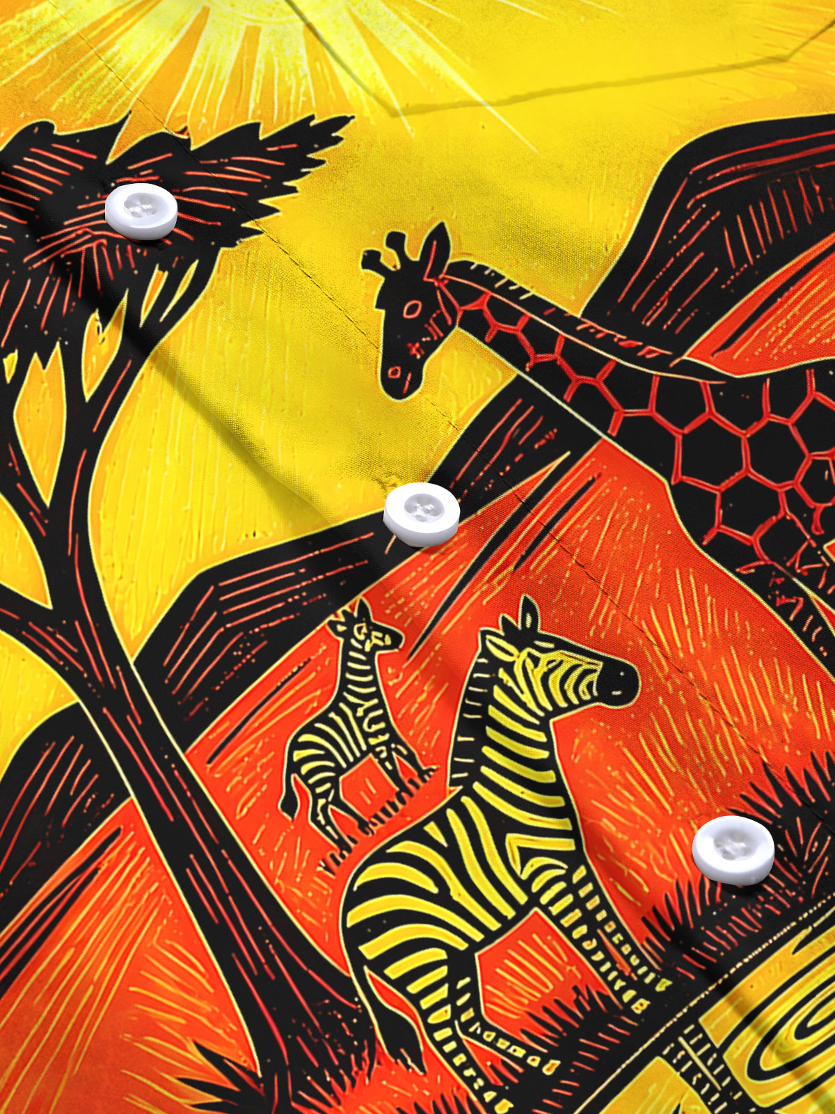 Oceanlyte Men's Hawaiian African Safari Sunset Print Long Sleeve Shirt with Chest Pocket