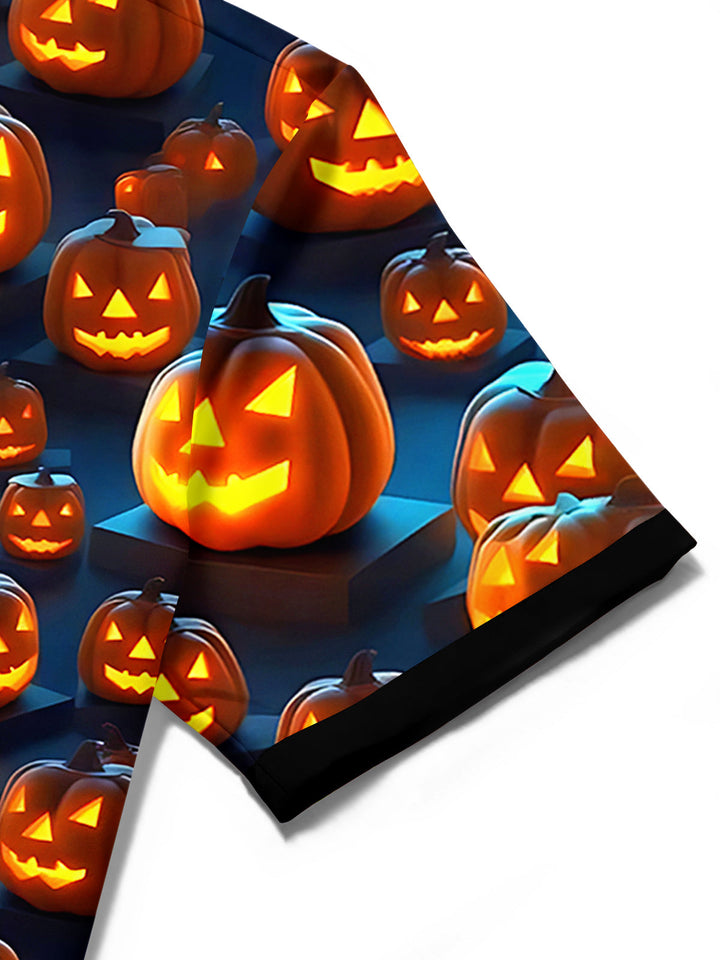 Oceanlyte Men's Graphic Halloween Jack-o-lantern Print Short Sleeve Shirt with Chest Pocket