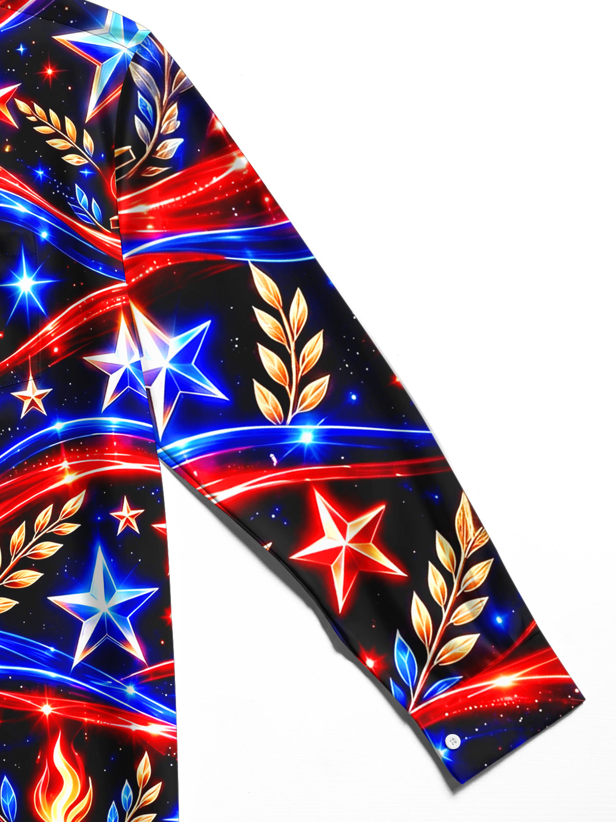 The "Eternal Flame of Valor" Oceanlyte Men's Long Sleeve Shirt - Veterans Day Patriotic Stars And Torches With Laurel Wreaths Print with Chest Pocket
