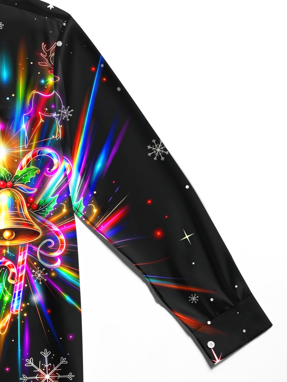 Oceanlyte Men's Graphic Neon Christmas Bell Print Long Sleeve Shirt with Chest Pocket