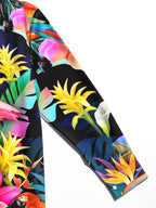 Oceanlyte Men's Hawaiian Flamingo Print Tropical Flowers Print Long Sleeve Shirt with Chest Pocket