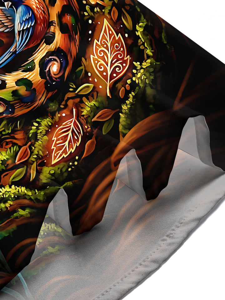 Oceanlyte Men's Hawaiian Forest Leopard Cat Print Short Sleeve Shirt with Chest Pocket