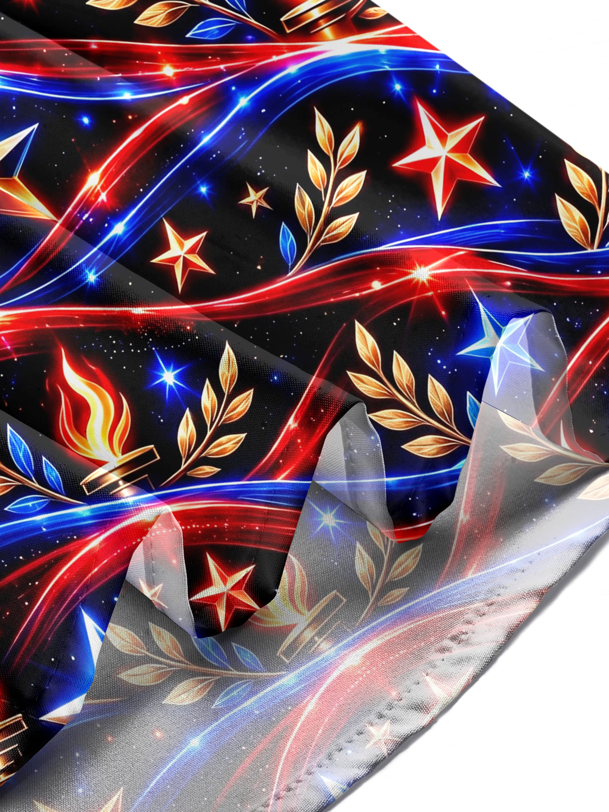 The "Eternal Flame of Valor" Oceanlyte Men's Long Sleeve Shirt - Veterans Day Patriotic Stars And Torches With Laurel Wreaths Print with Chest Pocket