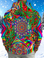 Oceanlyte Men's Long Sleeve Hoodie - Christmas Psychedelic Mandala With Snowflakes And Pine Branches Print
