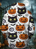 Oceanlyte Men's Graphic Halloween Black Cat Print Long Sleeve Hoodie with Chest Pocket