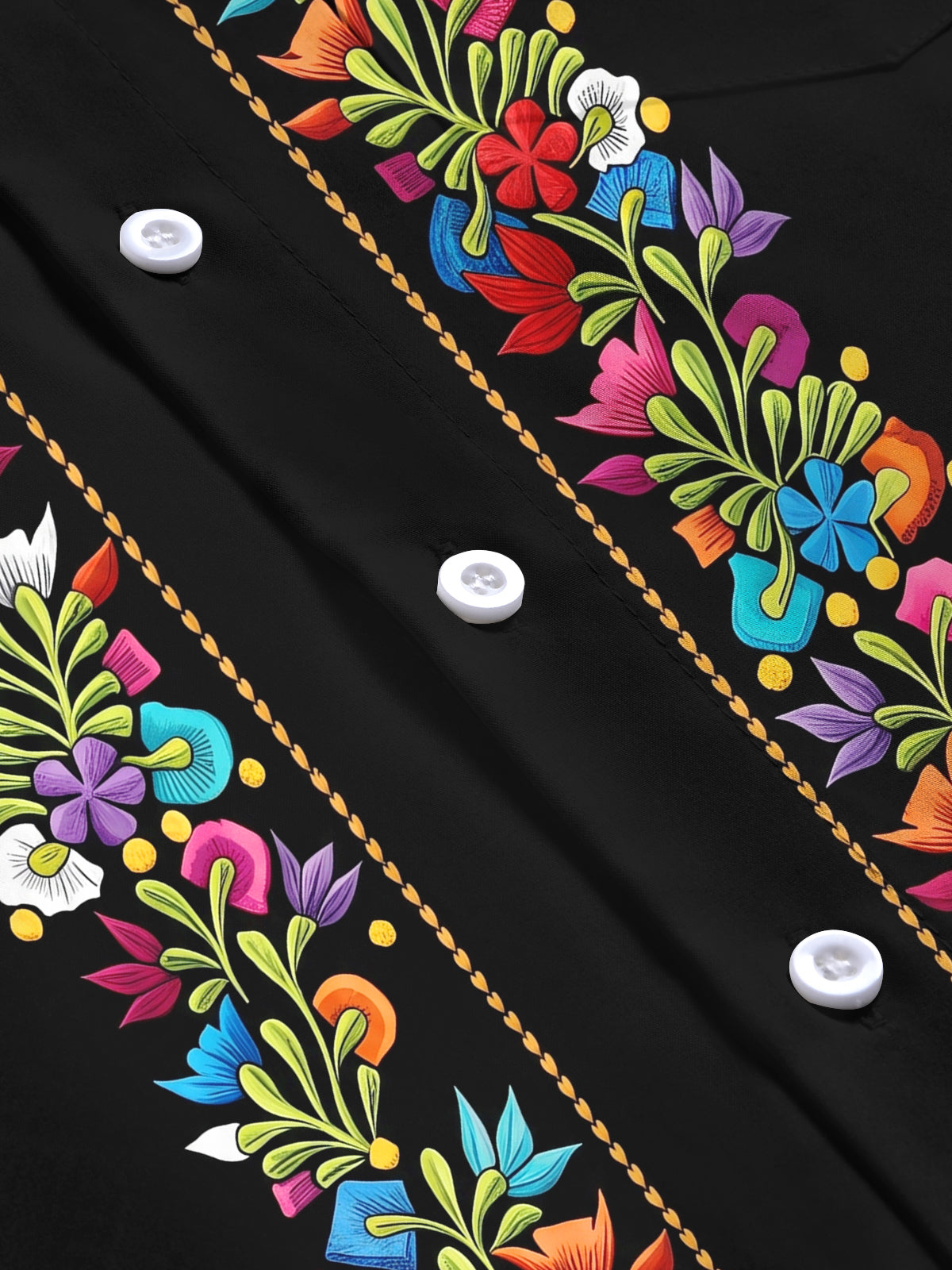 Oceanlyte Men's Floral Colorful Floral Embroidery Print Long Sleeve Shirt with Chest Pocket