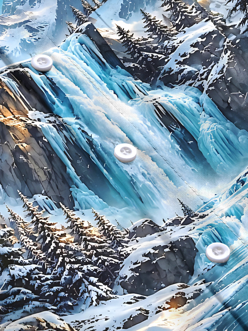 Oceanlyte Men's Long Sleeve Shirt - Snowy Mountain Landscape With Ice Waterfall Print with Chest Pocket