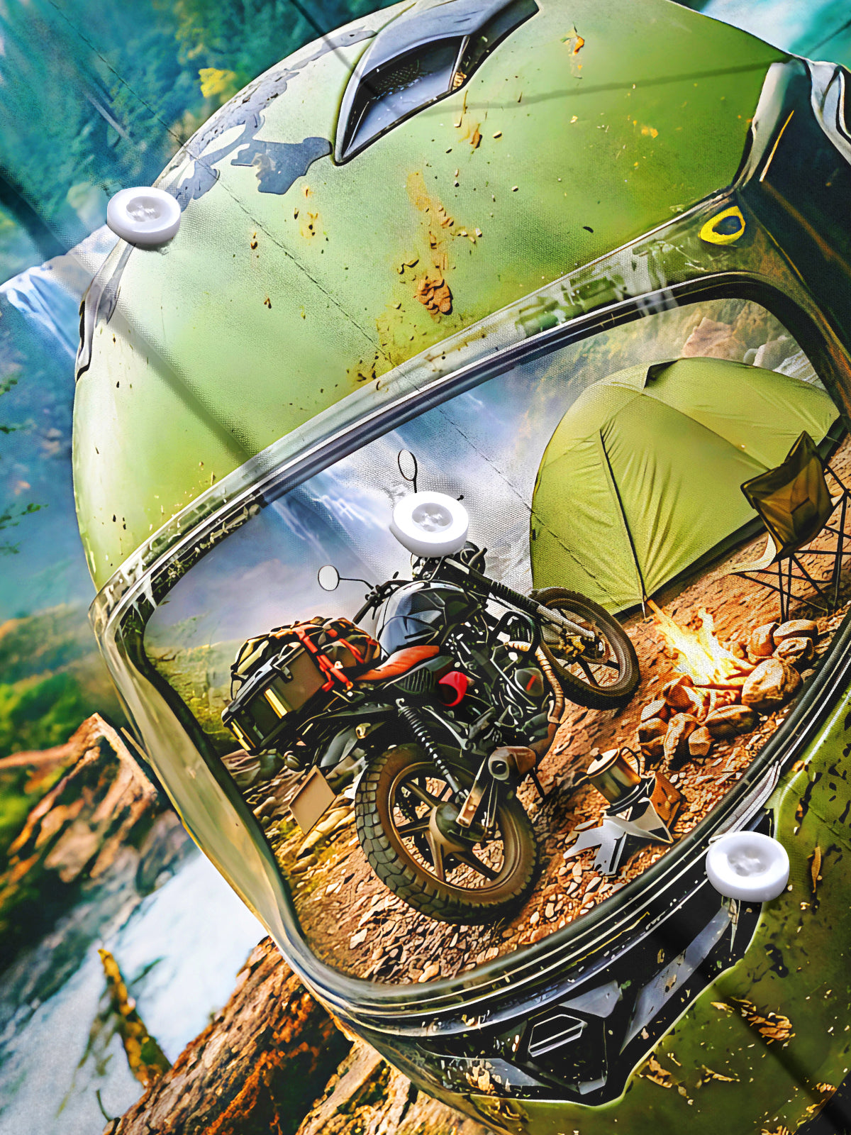 Oceanlyte Men's Printed Motorcycle Helmet Camping Scene Print Long Sleeve Shirt with Chest Pocket
