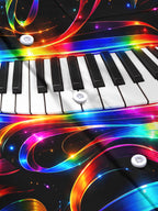 Oceanlyte Men's Long Sleeve Shirt - Neon Piano Keyboard And Rainbow Light Waves Print with Chest Pocket
