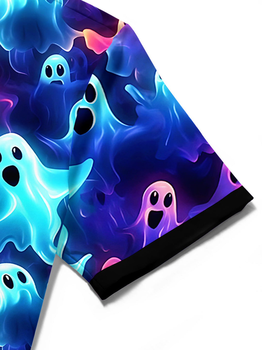 Oceanlyte Men's Hawaiian Ghost Pattern Neon Ghosts Print Short Sleeve Shirt with Chest Pocket
