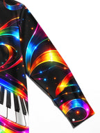 Oceanlyte Men's Long Sleeve Shirt - Neon Piano Keyboard And Rainbow Light Waves Print with Chest Pocket