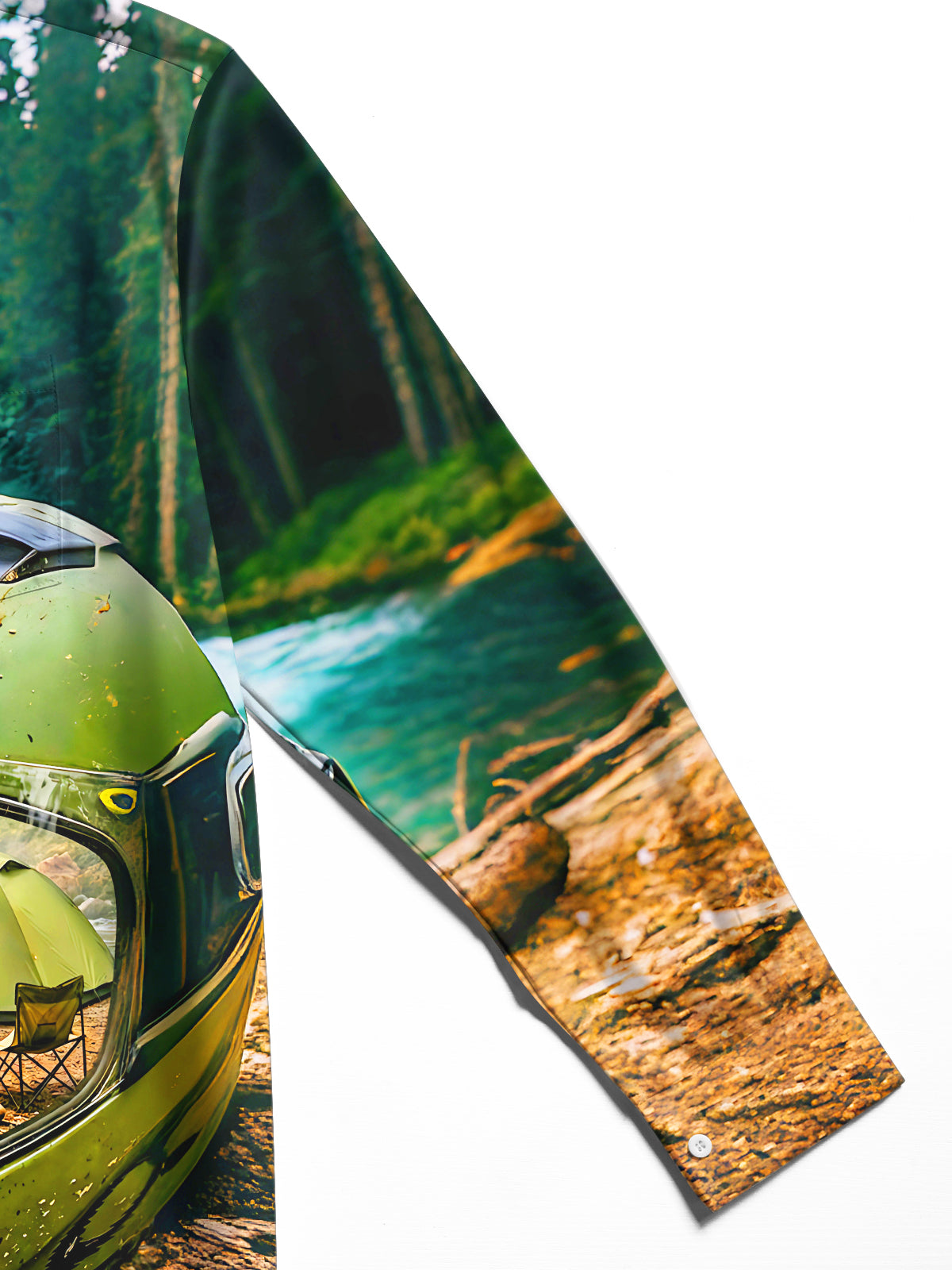 Oceanlyte Men's Printed Motorcycle Helmet Camping Scene Print Long Sleeve Shirt with Chest Pocket
