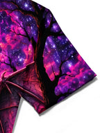 Oceanlyte Men's Halloween Bat And Glowing Mushrooms Print Short Sleeve Shirt with Chest Pocket