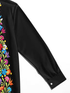 Oceanlyte Men's Floral Colorful Floral Embroidery Print Long Sleeve Shirt with Chest Pocket