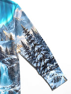 Oceanlyte Men's Long Sleeve Shirt - Snowy Mountain Landscape With Ice Waterfall Print with Chest Pocket