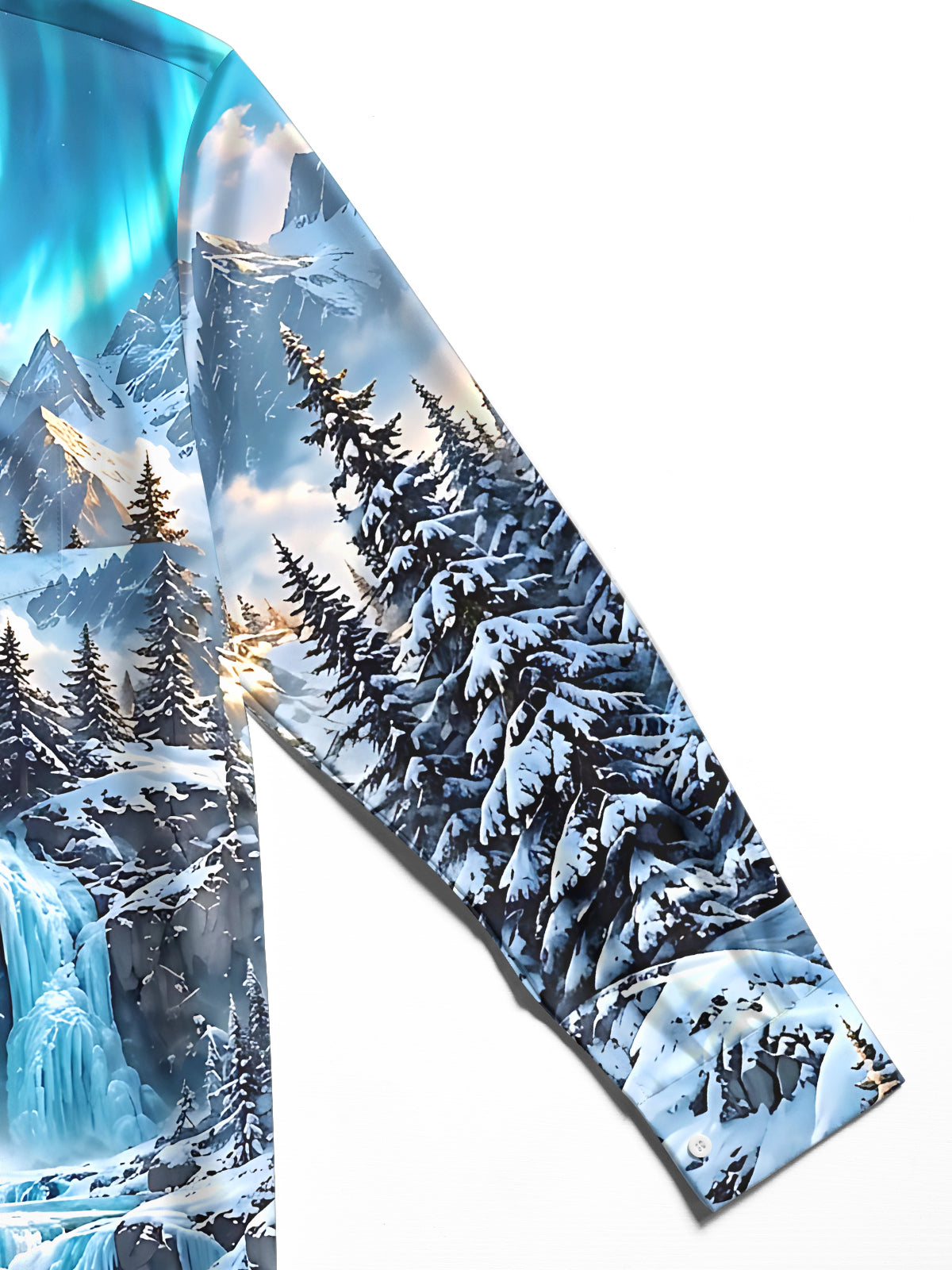 Oceanlyte Men's Long Sleeve Shirt - Snowy Mountain Landscape With Ice Waterfall Print with Chest Pocket