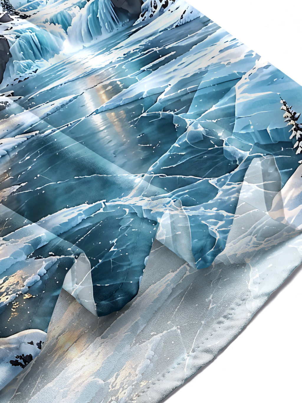 Oceanlyte Men's Long Sleeve Shirt - Snowy Mountain Landscape With Ice Waterfall Print with Chest Pocket
