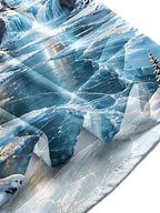Oceanlyte Men's Long Sleeve Shirt - Snowy Mountain Landscape With Ice Waterfall Print with Chest Pocket